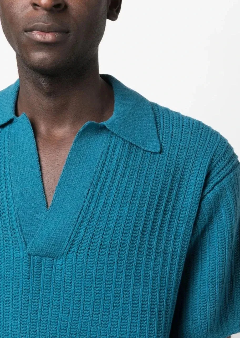 The Pacific  Aqua Knitted Polo Shirt