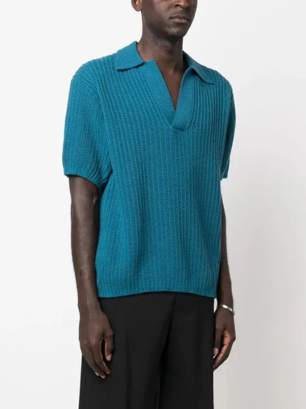 The Pacific  Aqua Knitted Polo Shirt