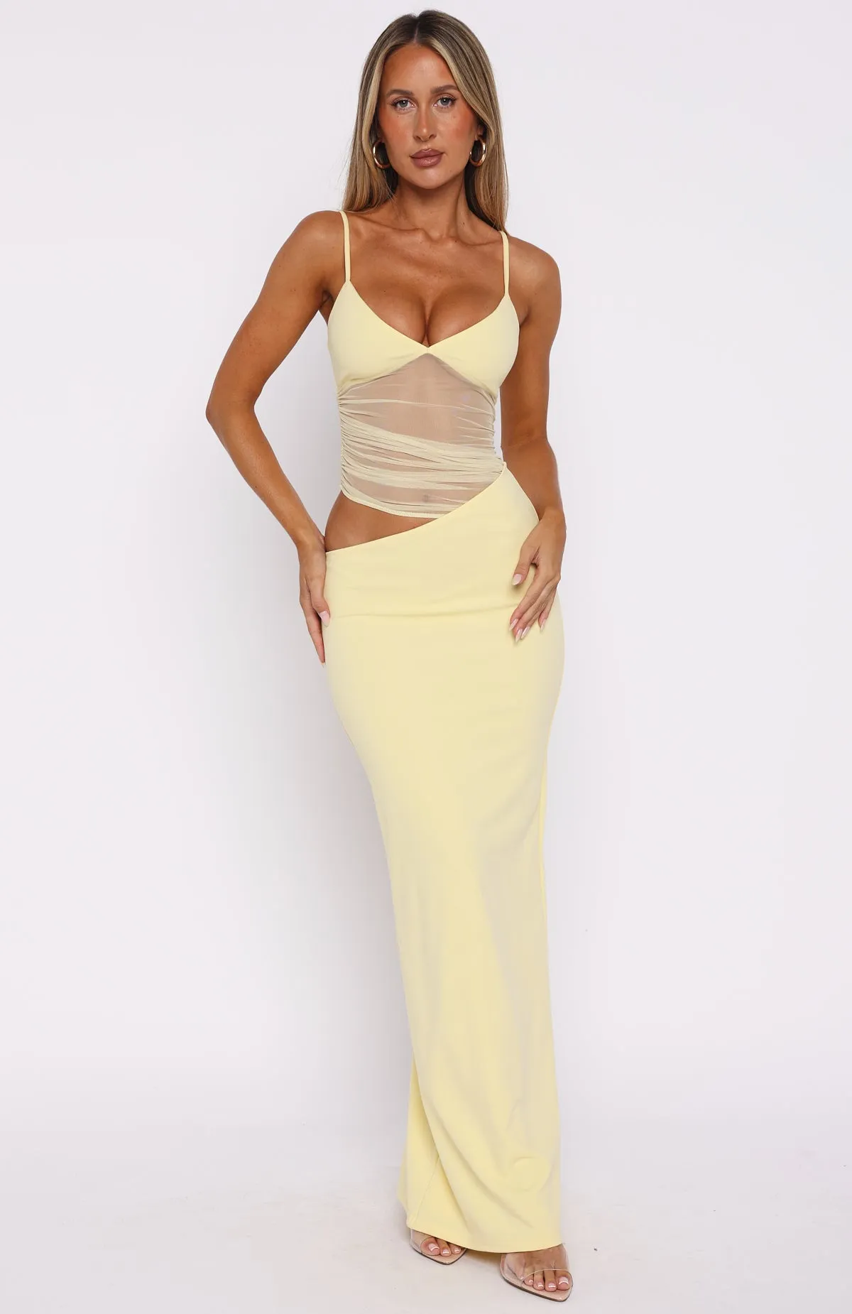 Call Me Up Maxi Dress Lemon WaterResistant TaglessCollar