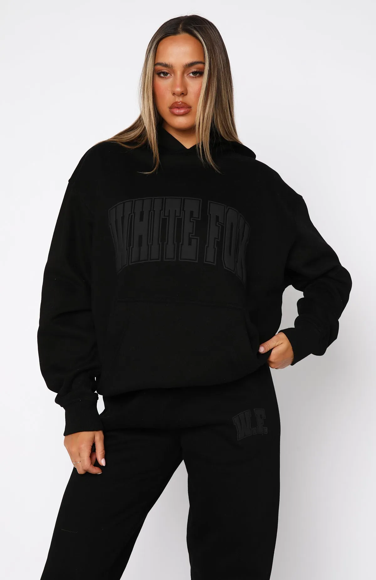 Decade Classics Varsity Oversized Hoodie Black Elastic hem Textured Weave