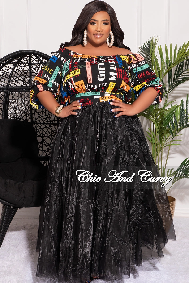 Final Sale Plus Size Off the Shoulder Top in Black Multi Color Pop Art Print (Top Only) Loose cut Weekend Ready