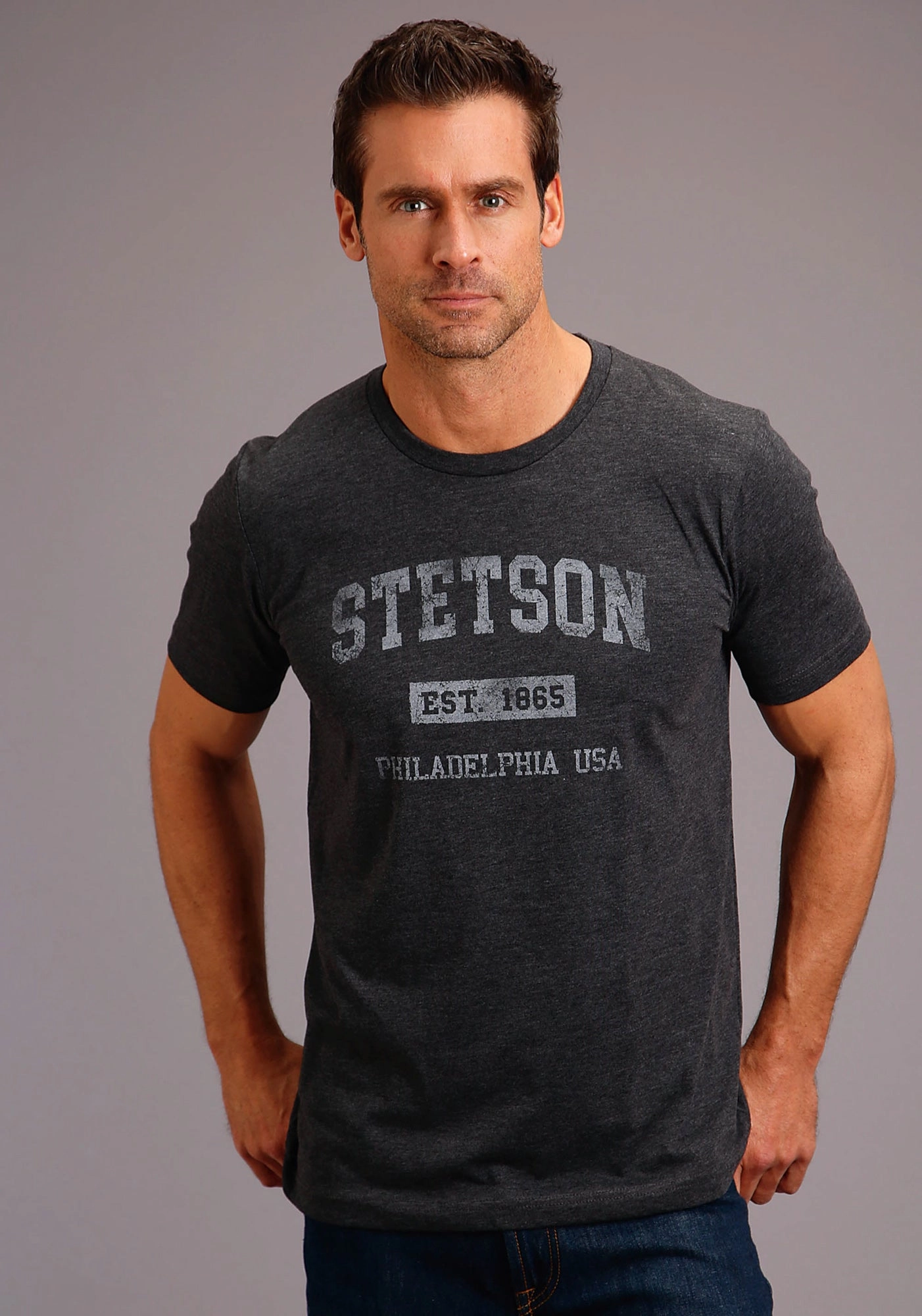 Stetson Mens Heather Grey Cotton Blend Philly S/S T-Shirt High-End Look