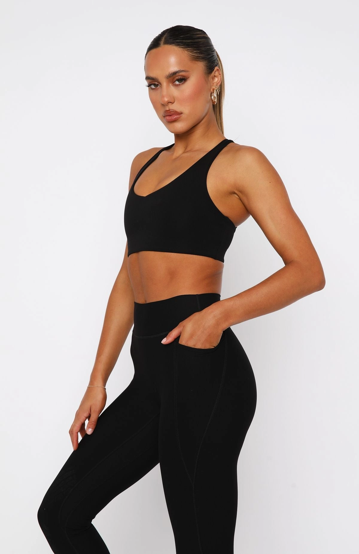 Stamina Sports Bra Black Layered Neckline Details