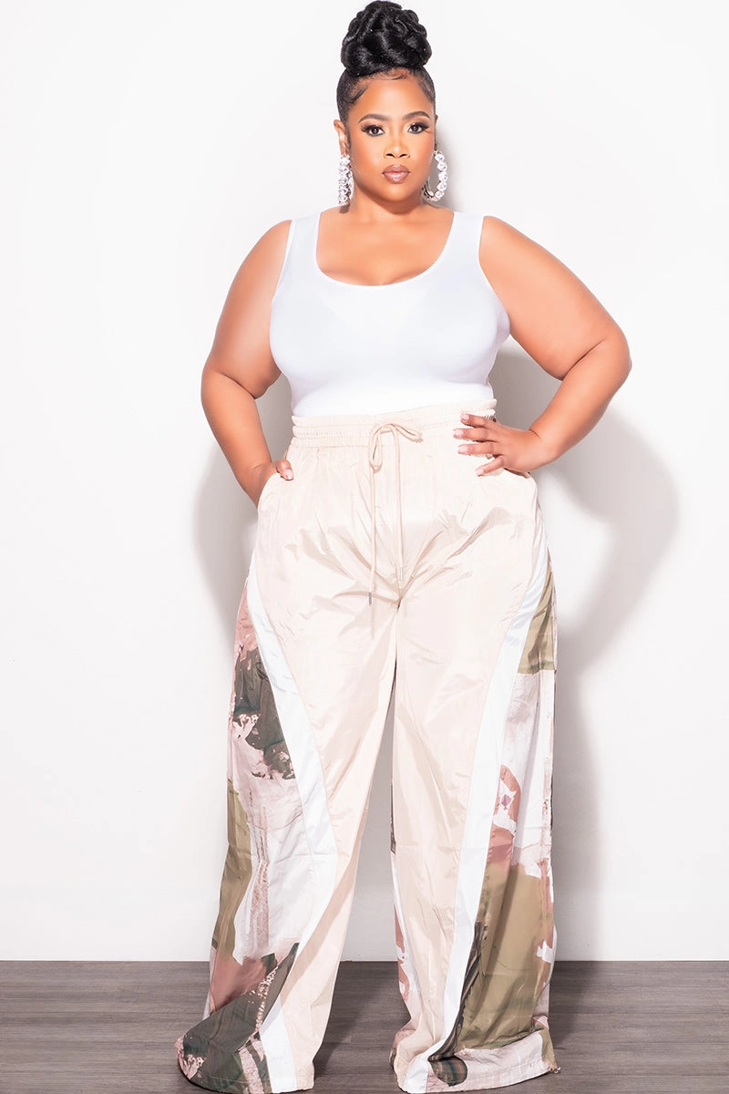 Final Sale Plus Size Oversized Windbreaker Wide Leg Pants in Tan and Green Core Ease Seamless Wear