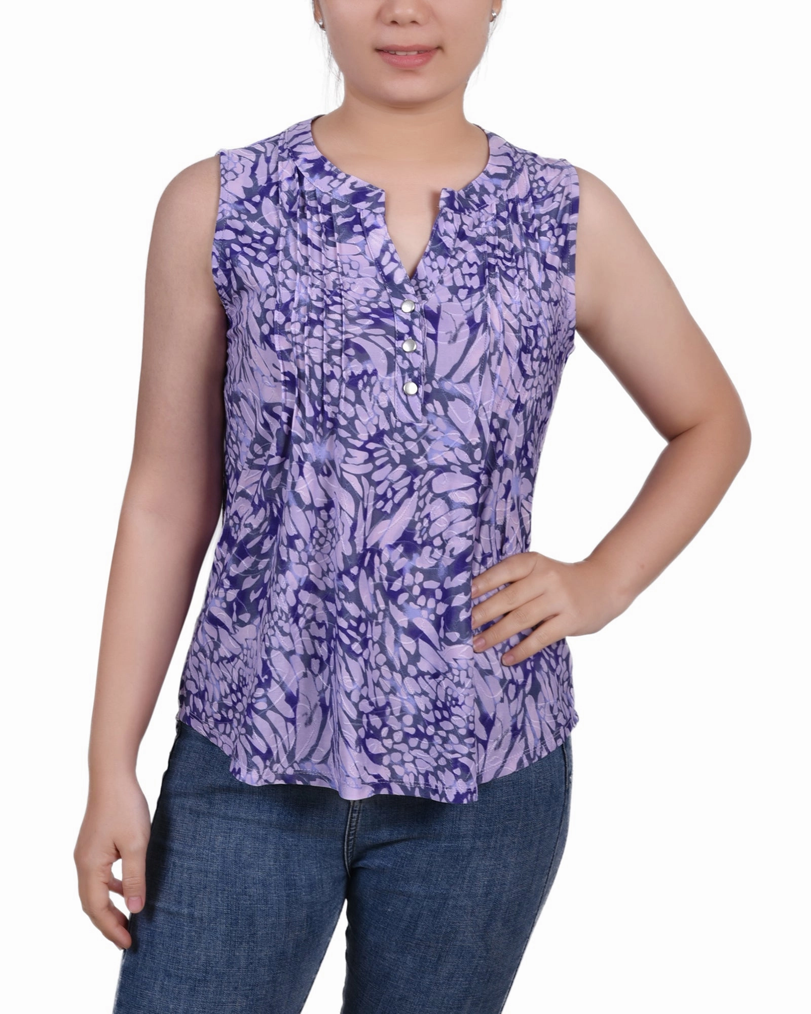 Sleeveless Jacquard Y Neck Top ShockAbsorbing Garment Washed