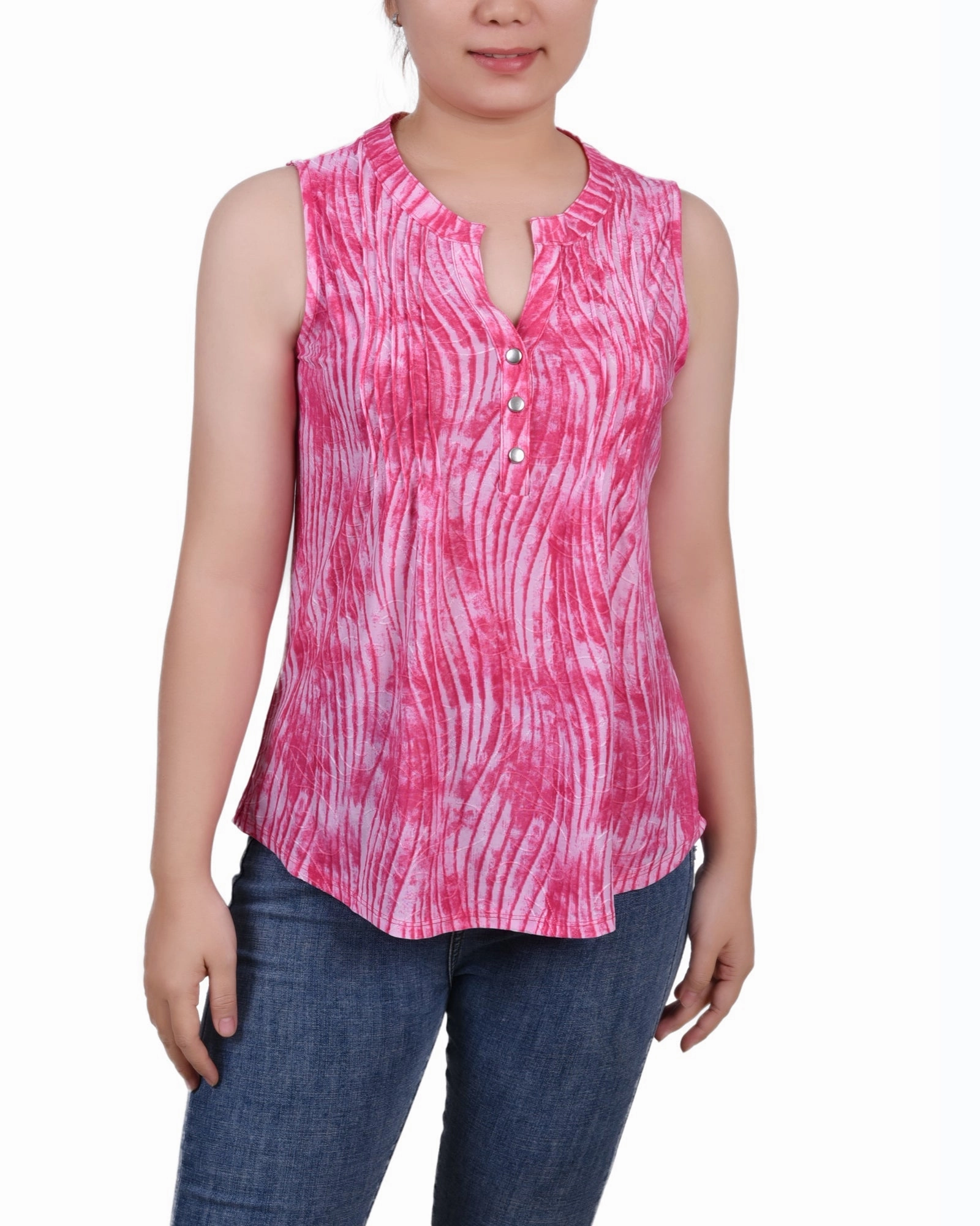 Sleeveless Jacquard Y Neck Top TactileWeave