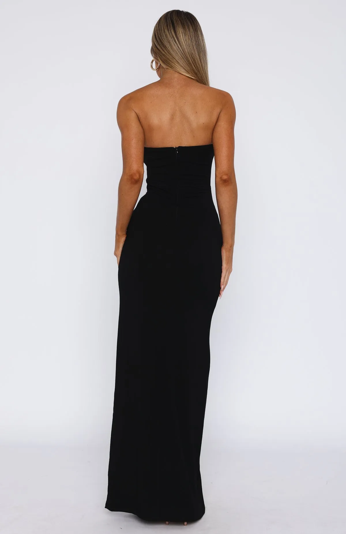 preshrunk Snag Free Fabric Deep In My Heart Strapless Maxi Dress Black
