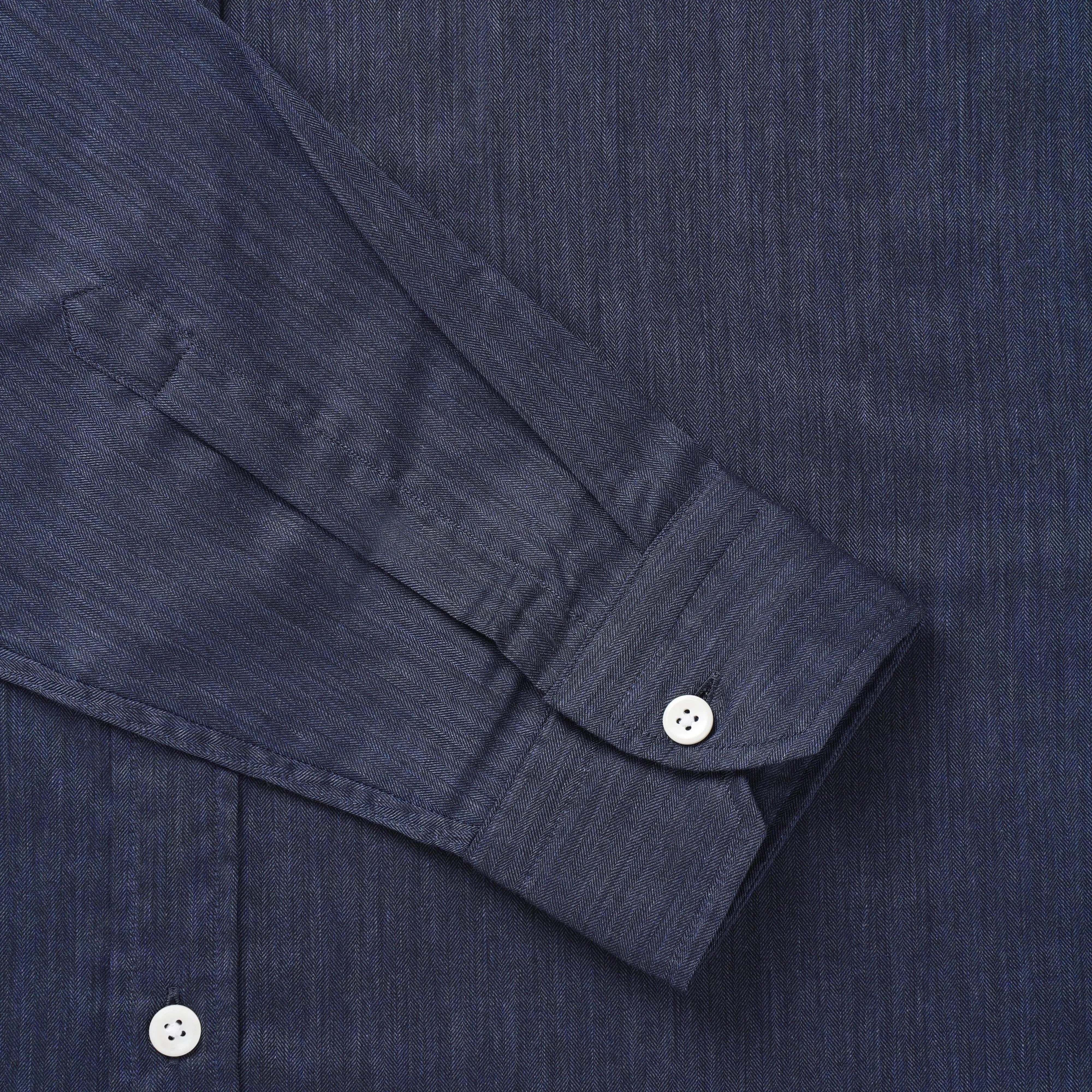 Thomas Pink Slim Fit Casual Tonal Herringbone Shirt Pale Grey/Grey