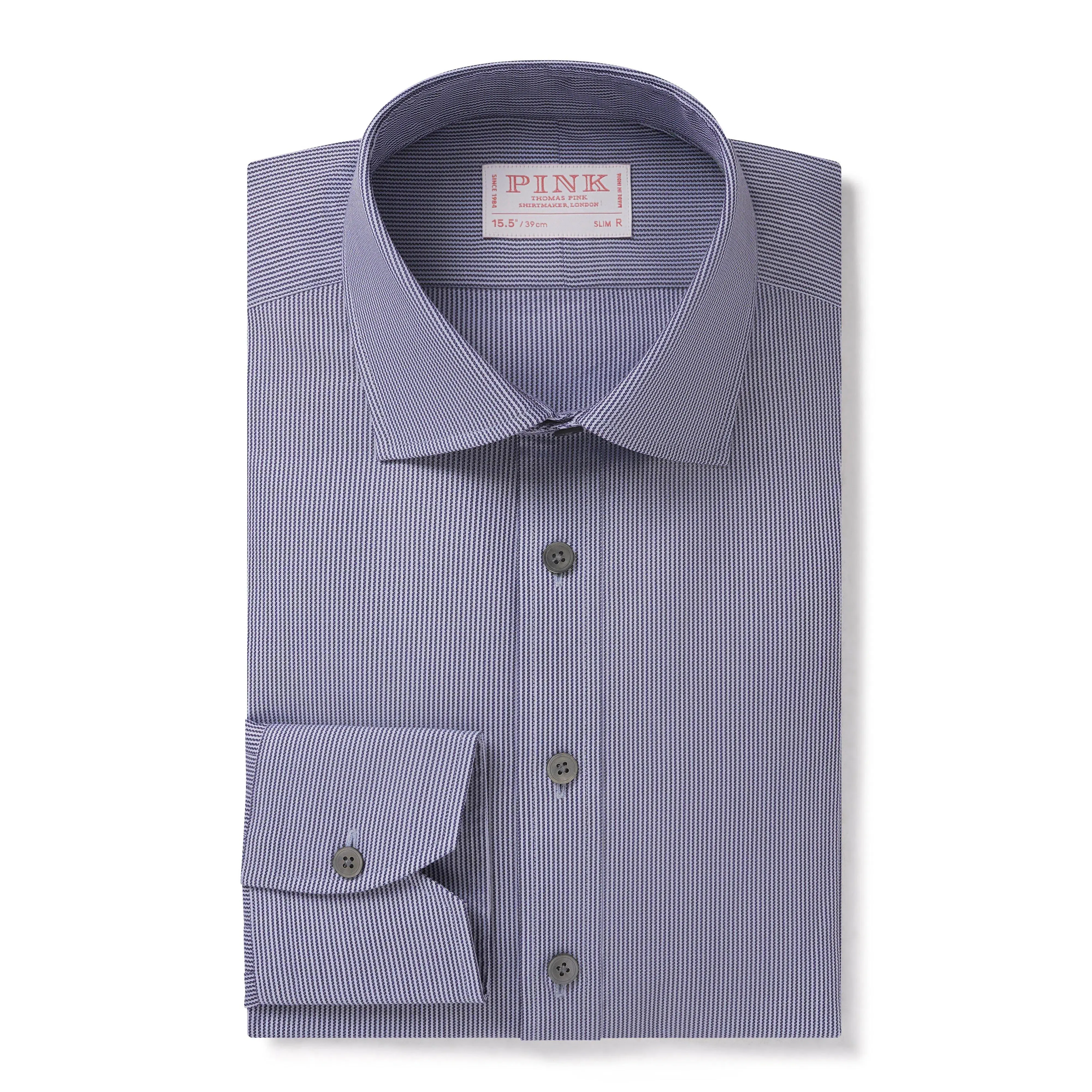 Thomas Pink Slim Fit Formal Dobby Rope Stripe Shirt Blue