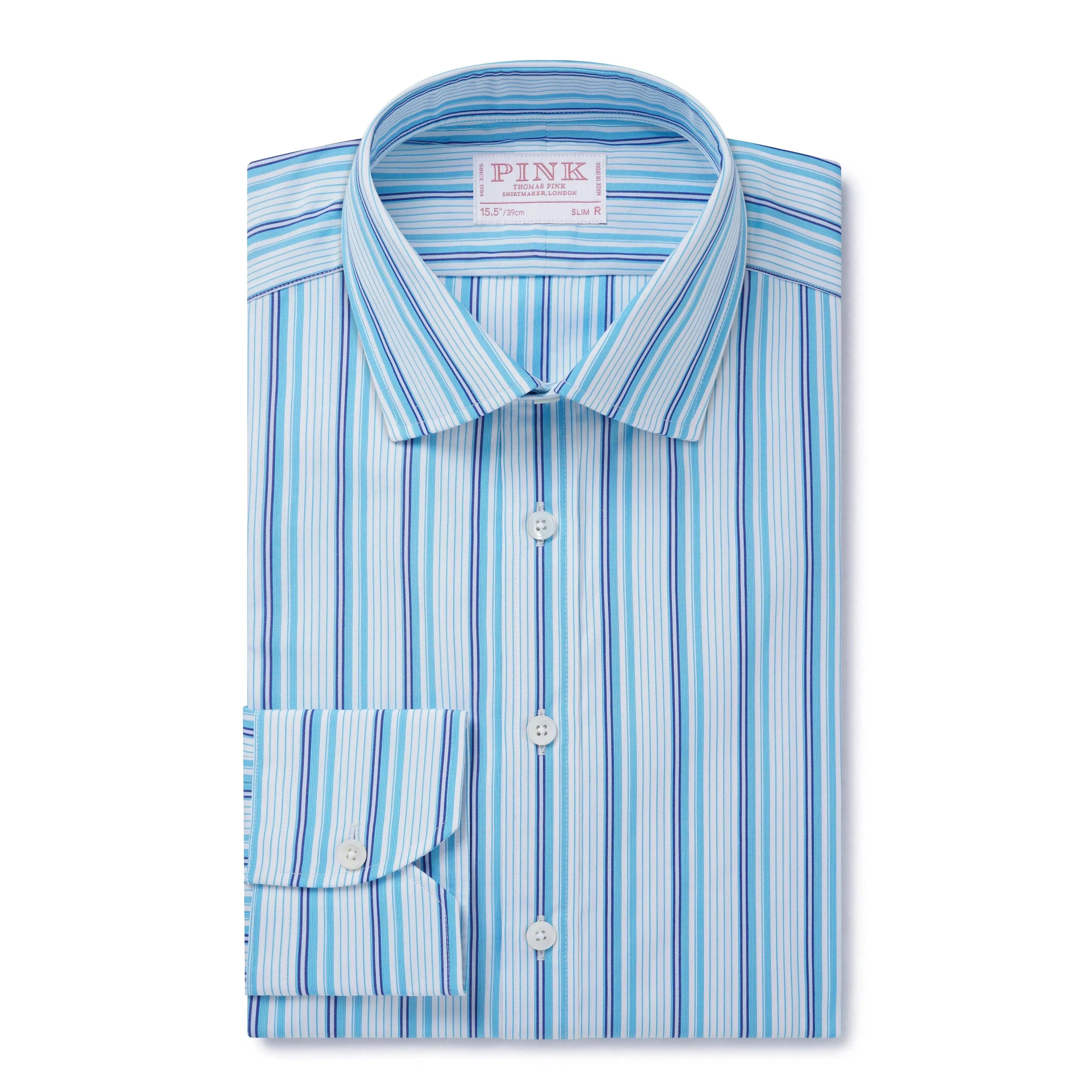 Thomas Pink Slim Fit Formal Irregular Bold Stripe Shirt