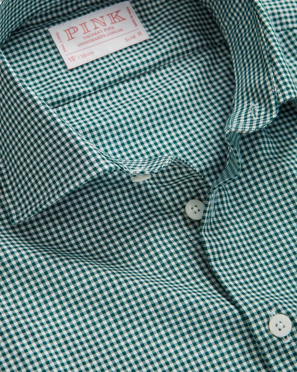 Thomas Pink Slim Fit Formal Micro Gingham Check Shirt Green/White