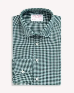 Thomas Pink Slim Fit Formal Micro Gingham Check Shirt Green/White