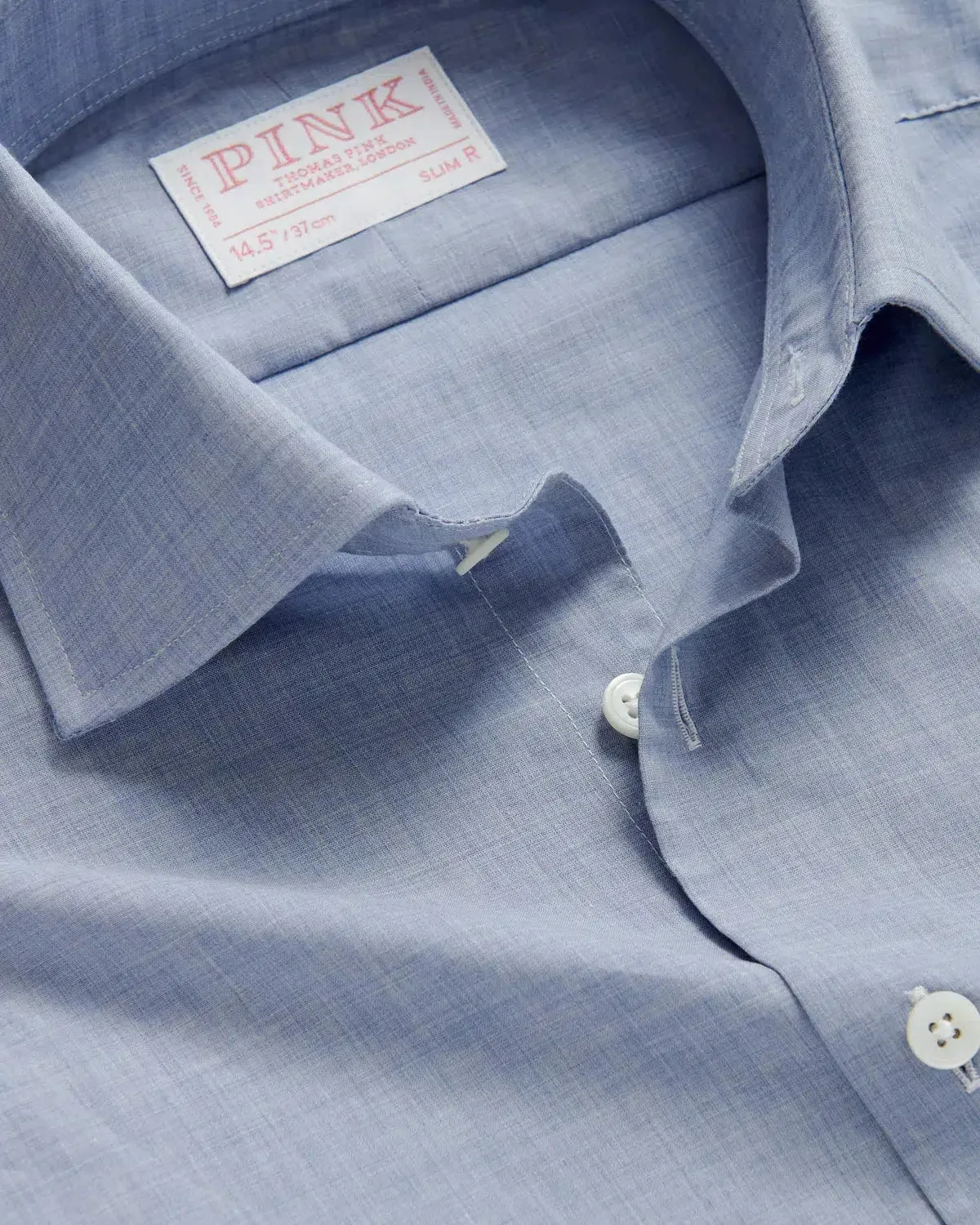 Thomas Pink Slim Fit Formal Muslin Melange Cotton Shirt Blue