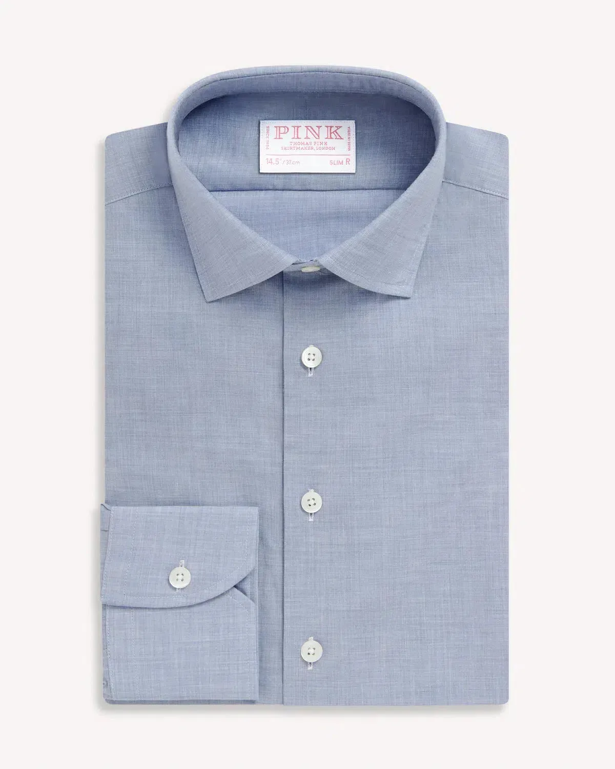 Thomas Pink Slim Fit Formal Muslin Melange Cotton Shirt Blue