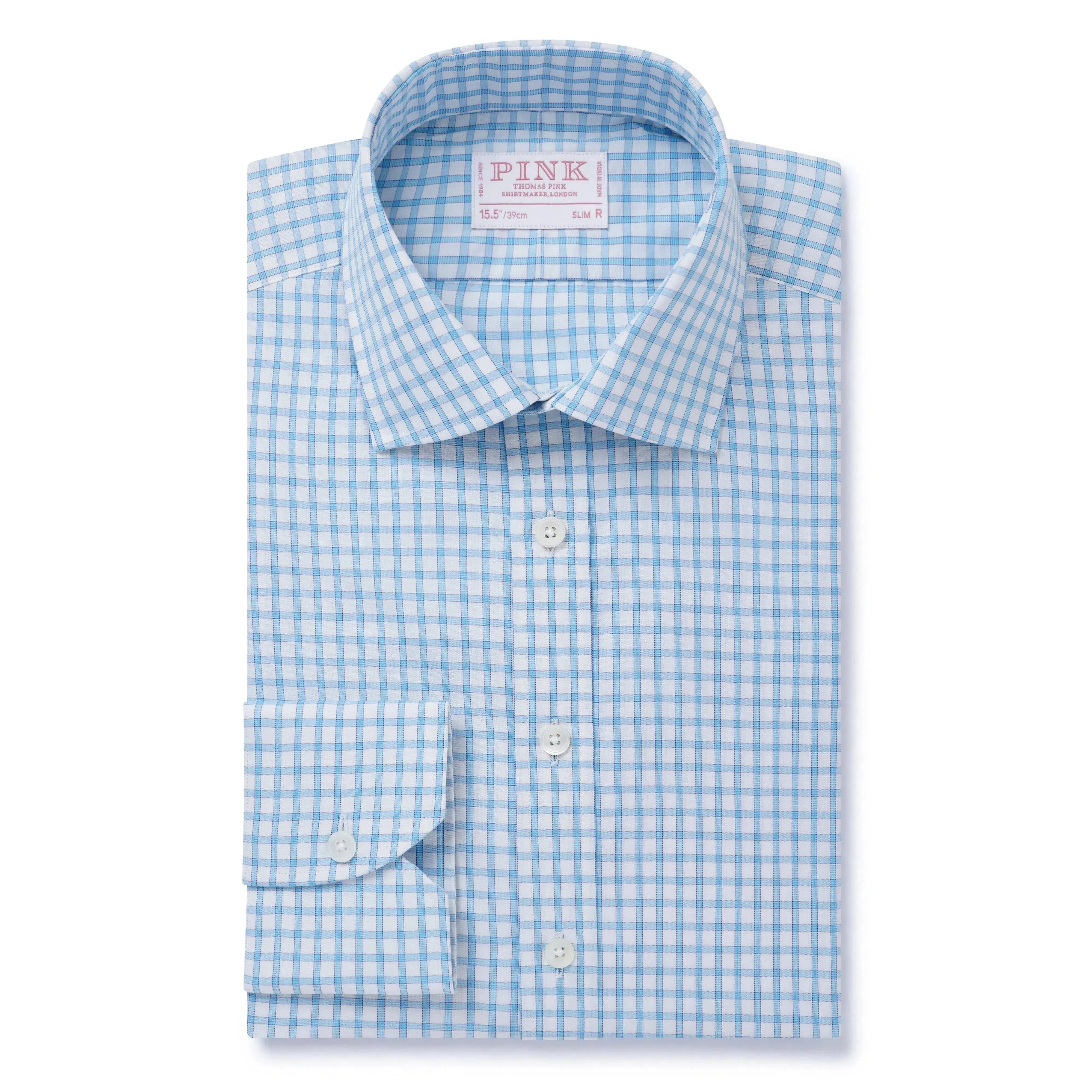 Thomas Pink Slim Fit Formal Poplin Windowpane Check Shirt
