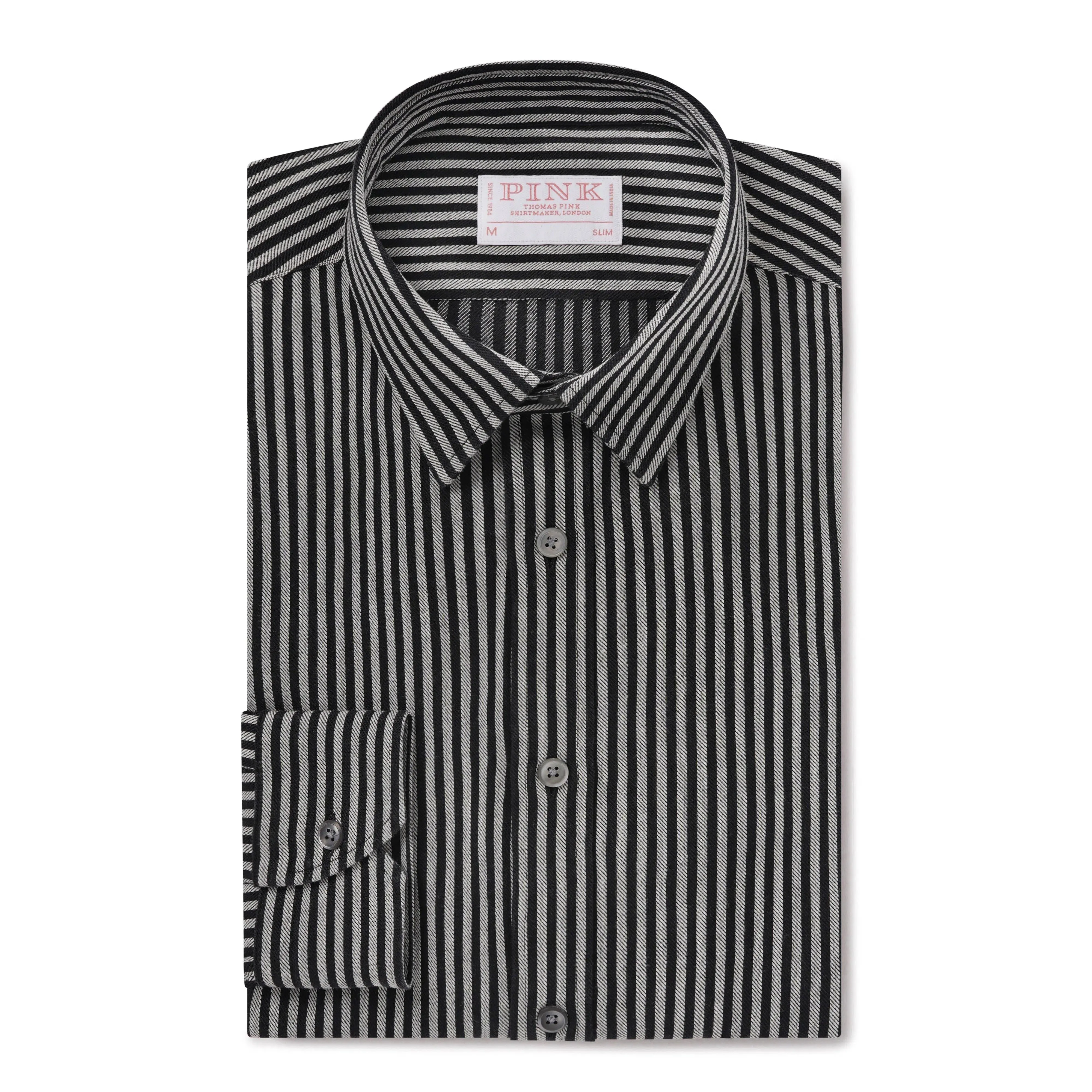 Thomas Pink Slim Fit Smart Casual Indigo Twill Stripe Shirt