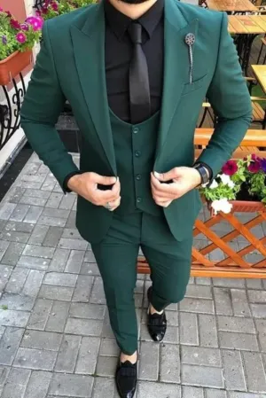 Three piece green wedding suit for men