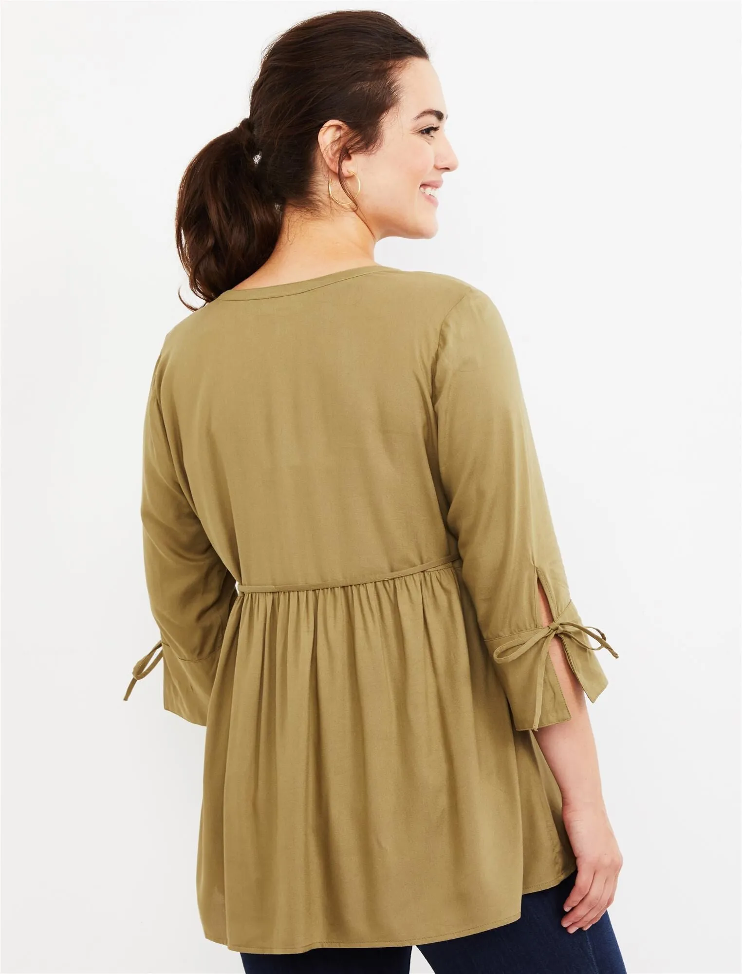 Tie Sleeve Maternity Top in Olive