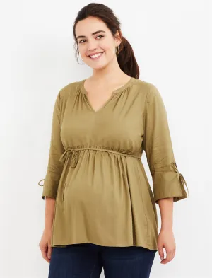 Tie Sleeve Maternity Top in Olive