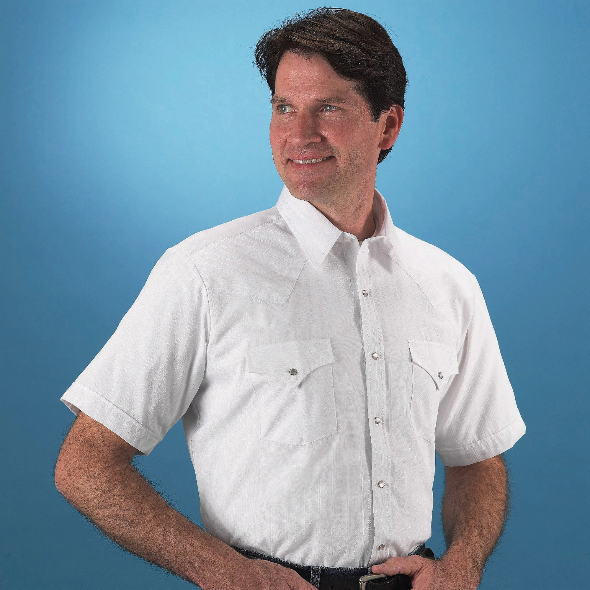 Ely and Walker Mens Solid Tone on Tone Western White Poly/Cotton S/S Shirt Stylish Comfort Smooth Seam Finish