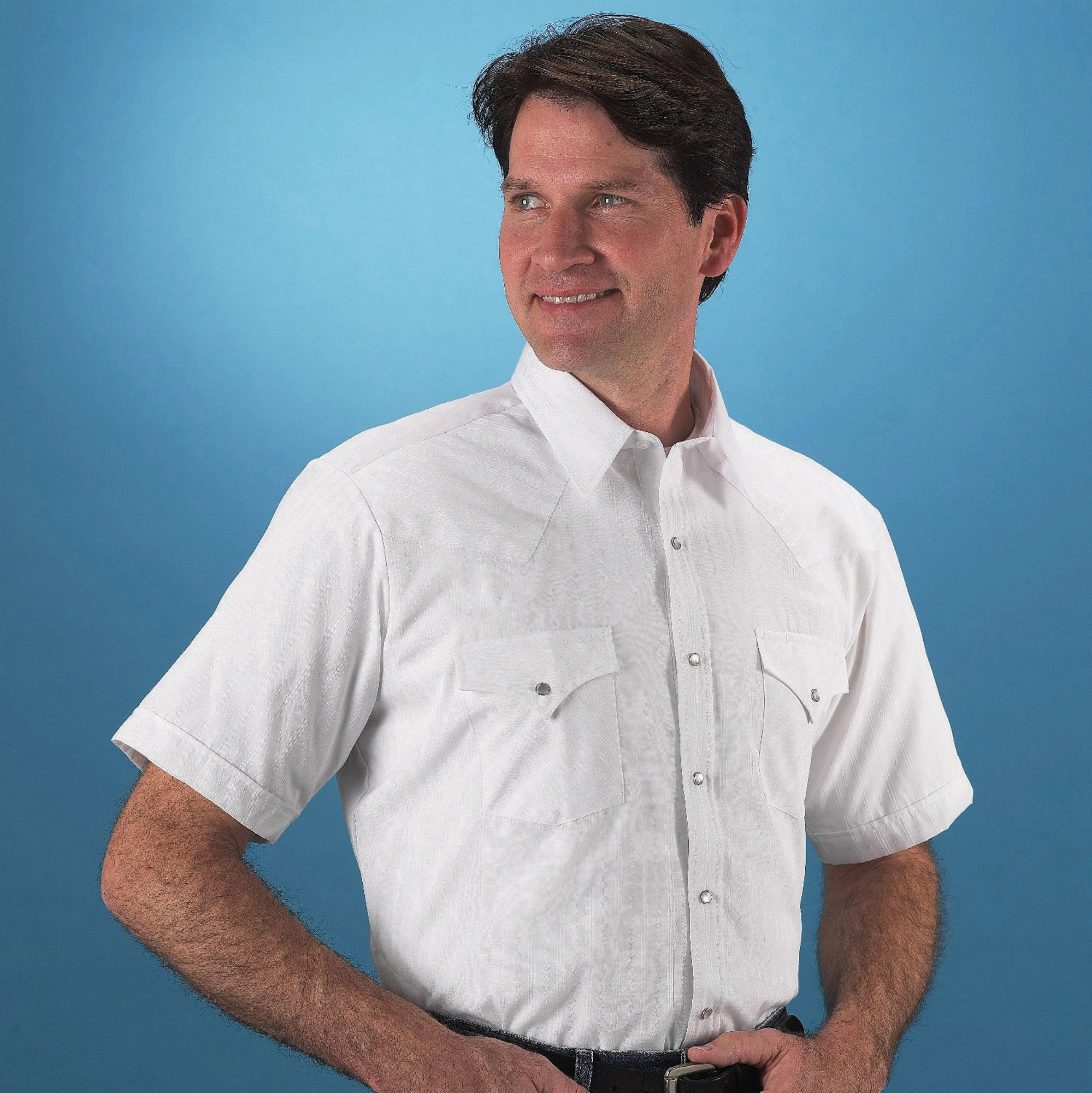 formal dinner Ely and Walker Mens Solid Tone on Tone Western White Poly/Cotton S/S Shirt