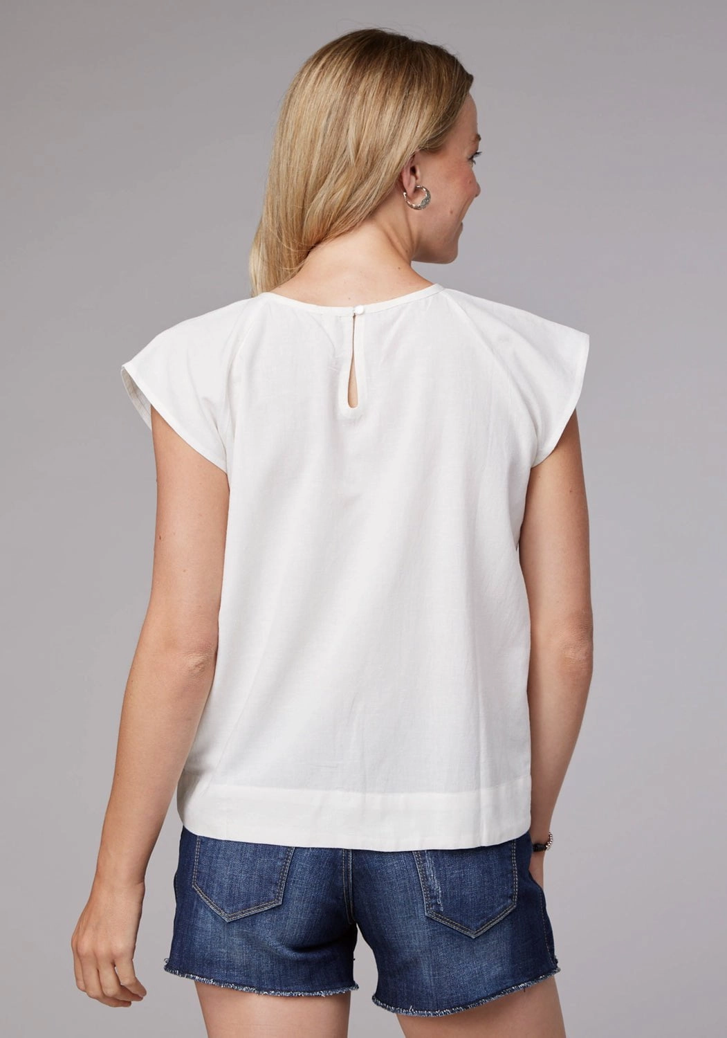 Roper Womens Flutter Raglan White Cotton Blend S/S T-Shirt Stretch Material