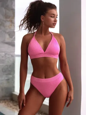Tied Halter Top Bikini Two Piece Set