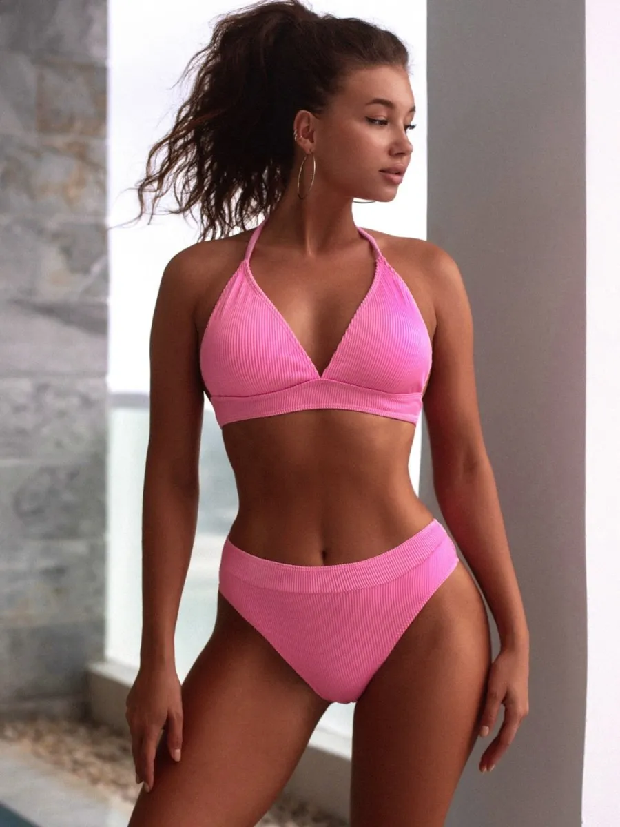 Tied Halter Top Bikini Two Piece Set