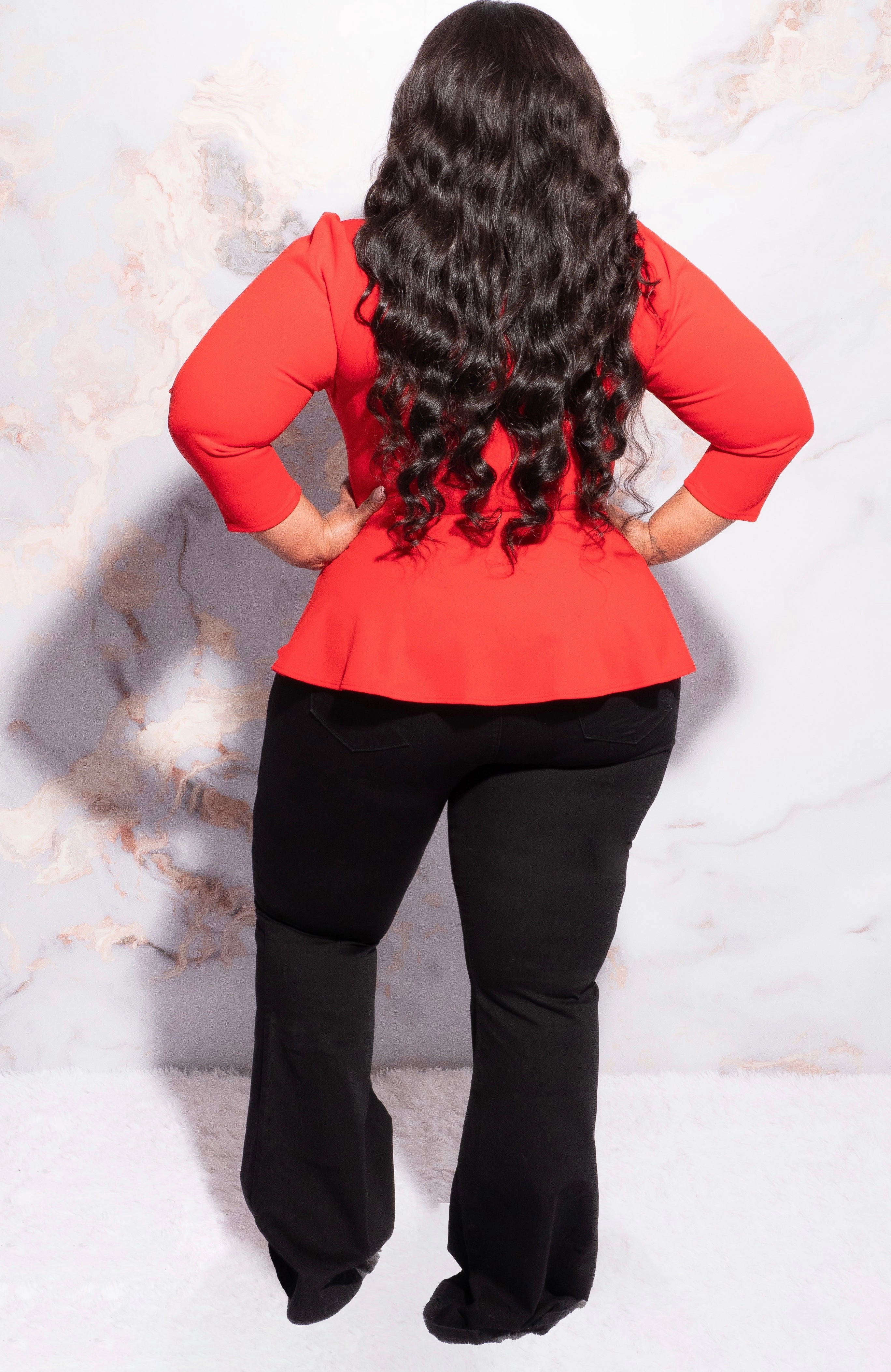 Quick Access Zippers Final Sale Plus Size Button Peplum Top in Red