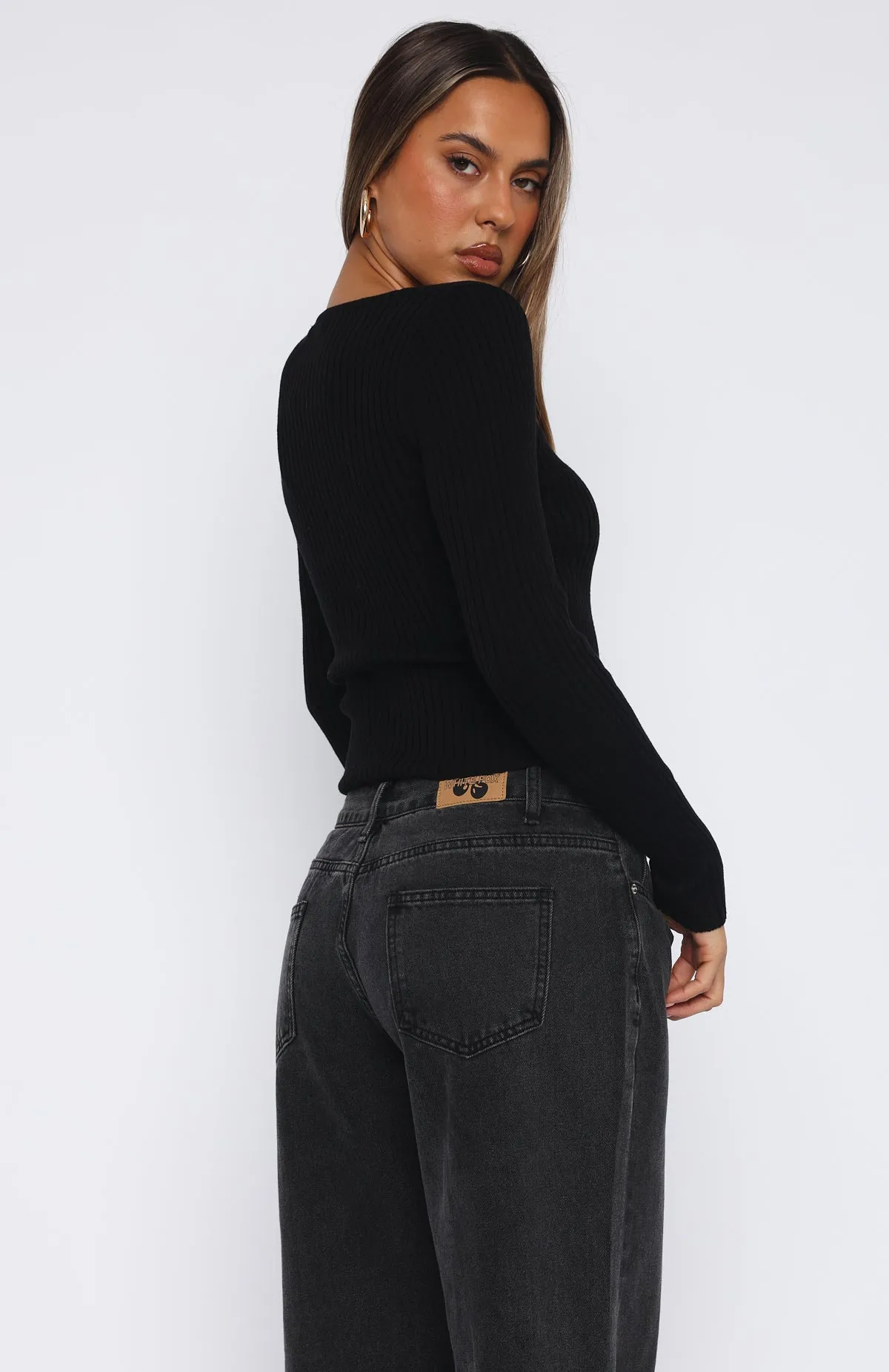 Time To Slay Long Sleeve Knit Top Black Brushed Microfiber Surface HiddenZipper