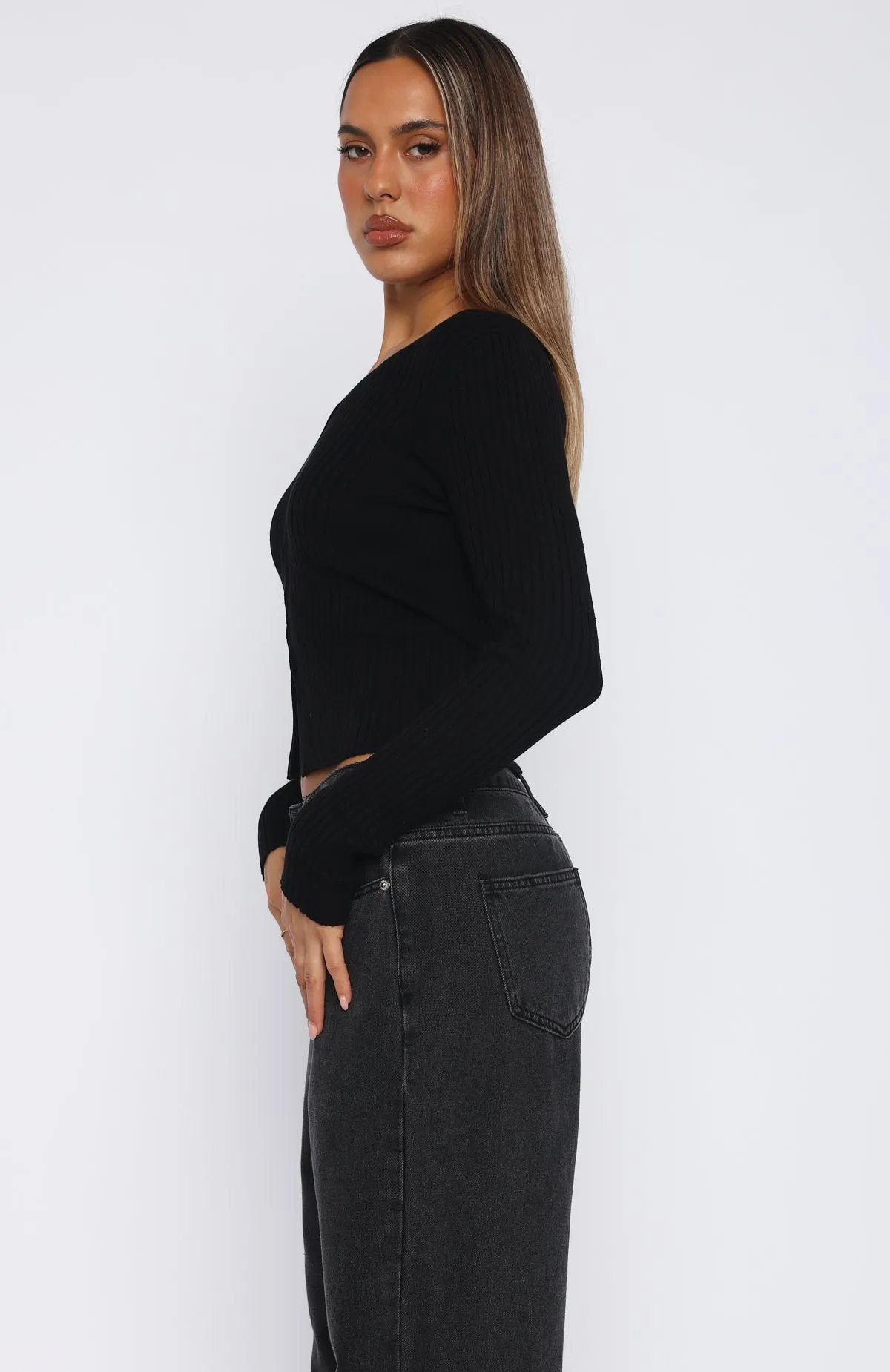 Temperature Control Fabric Time To Slay Long Sleeve Knit Top Black