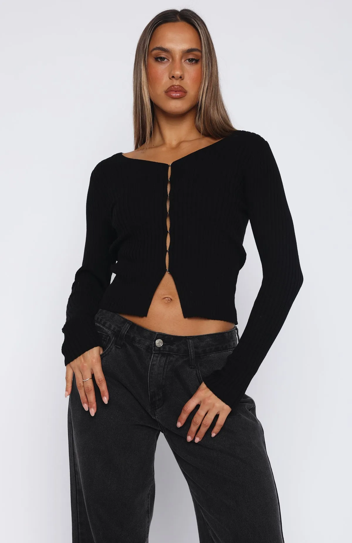 Hidden Pocket Design Time To Slay Long Sleeve Knit Top Black