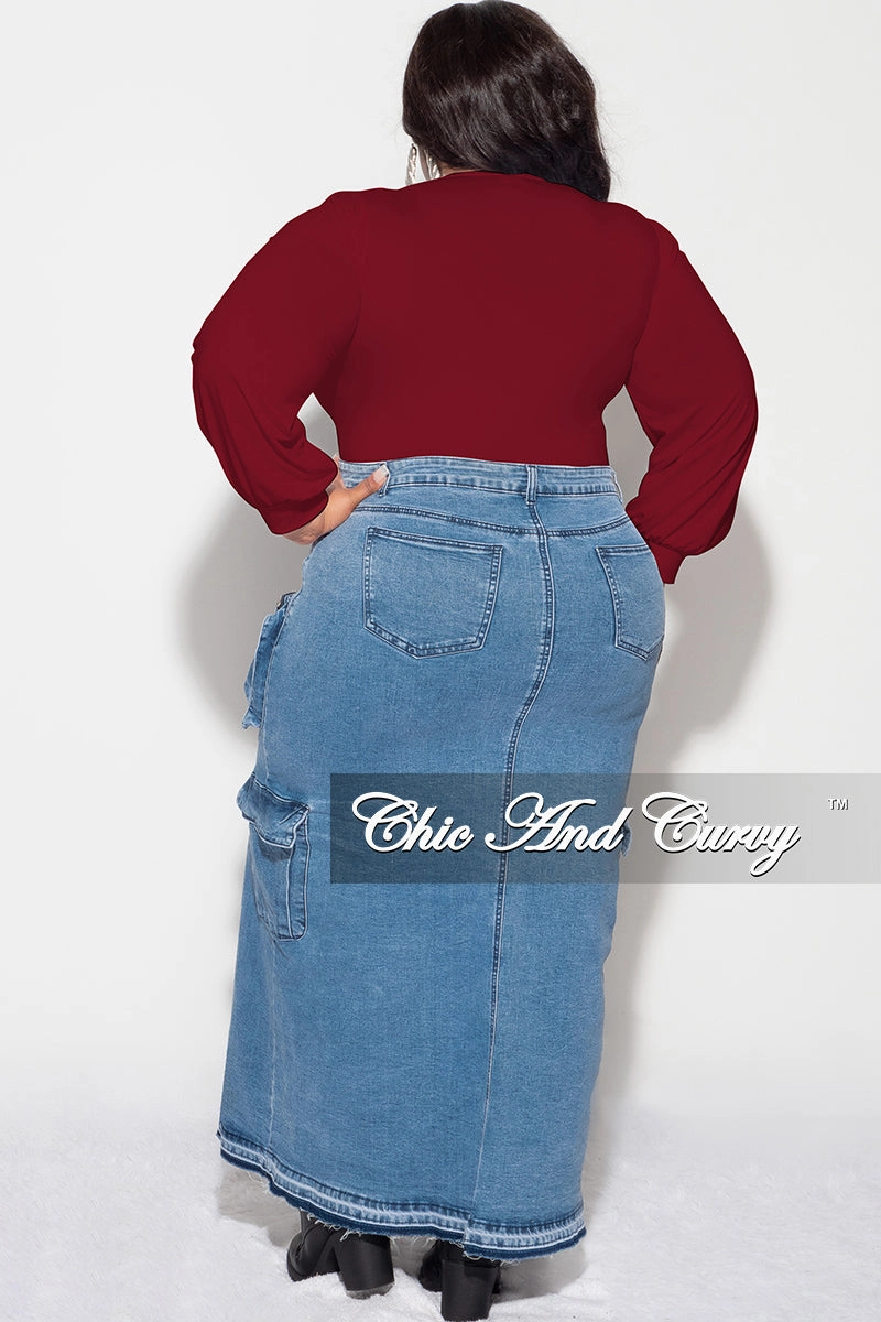 Comfort Style Final Sale Plus Size V Neck Bodysuit in Burgundy