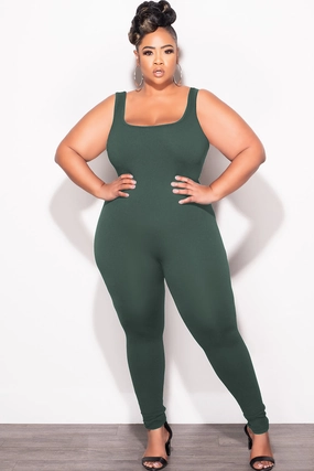 Quick Layering Final Sale Plus Size Thick Ribbed Catsuit Unitard in Green