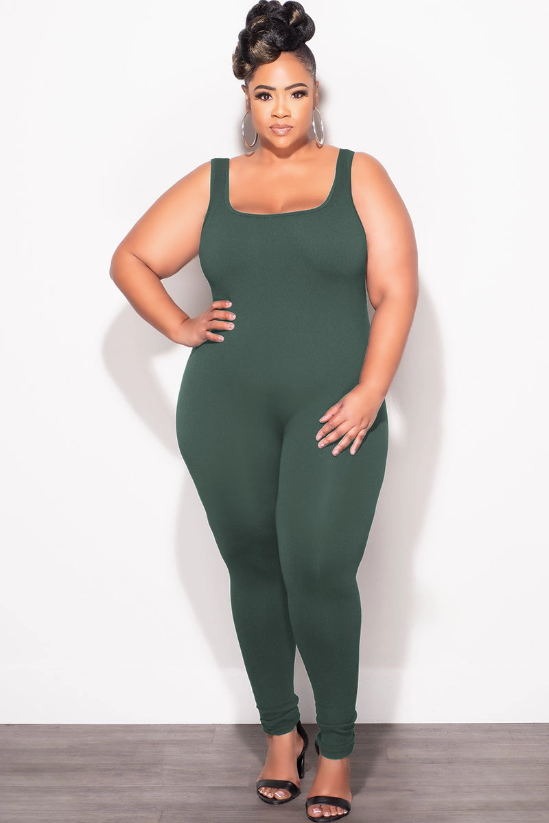Agile Fit Final Sale Plus Size Thick Ribbed Catsuit Unitard in Green