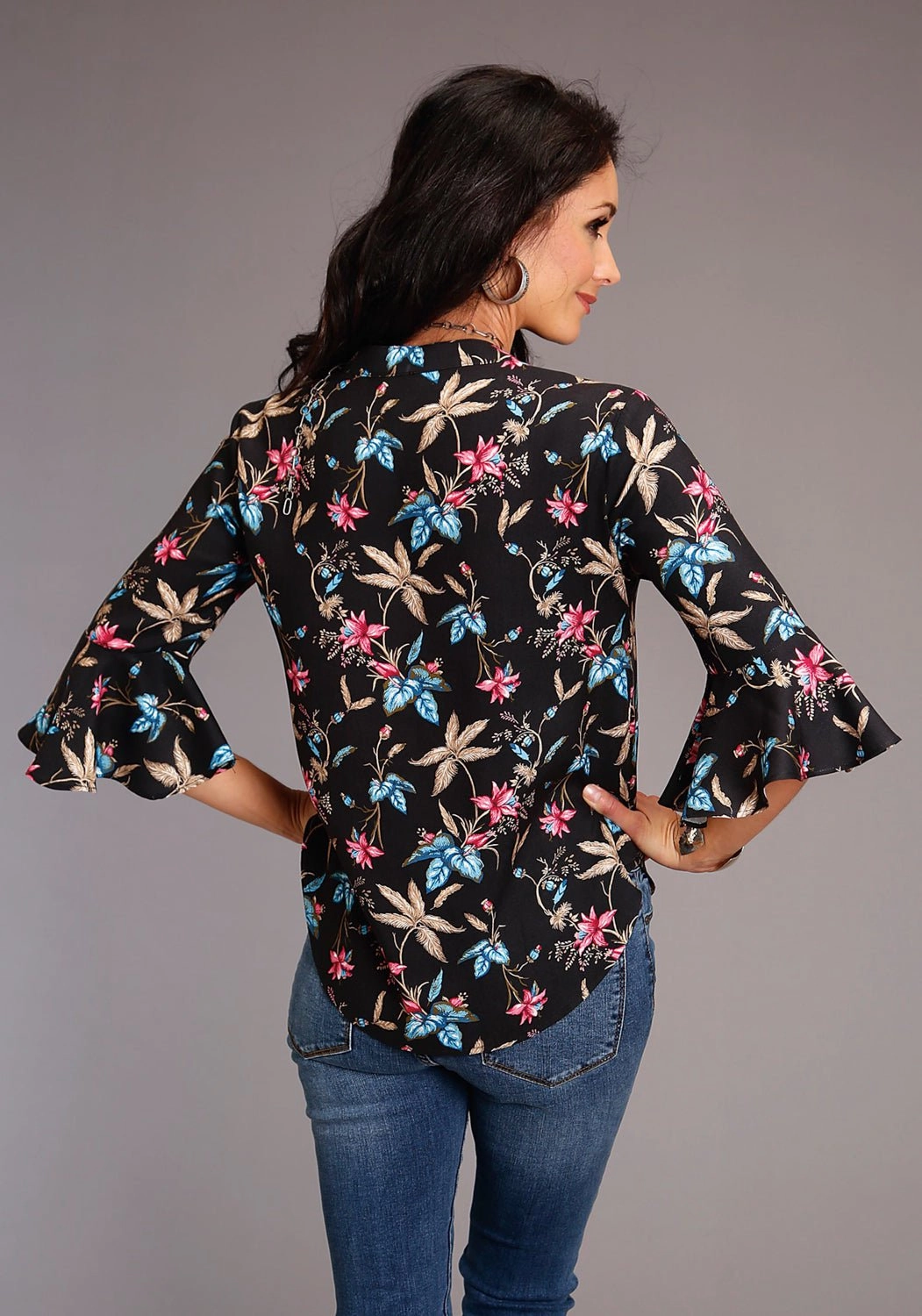 Pure Cotton Stetson Womens Black Rayon/Nylon Feather Floral S/S Blouse