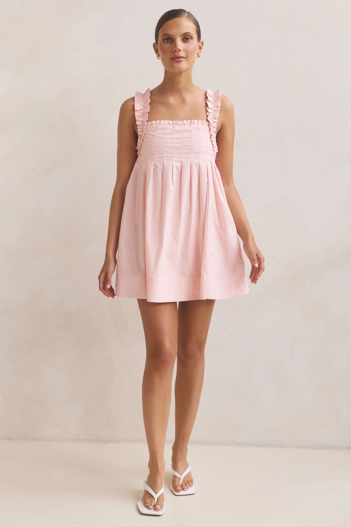Fold-Over-Detail SustainableCotton Lila Mini Dress (Pink)