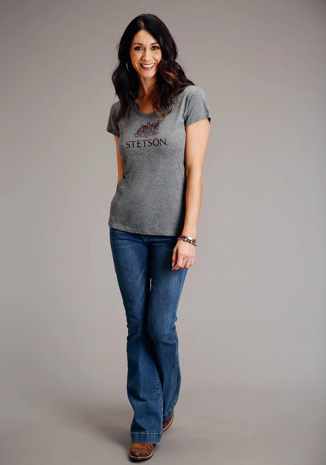 Quality Wear Stetson Womens Grey Poly/Rayon Crest Screenprint S/S T-Shirt