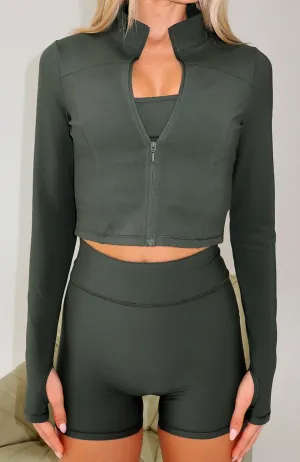 Times Up Crop Jacket Forest Anti Pilling Fabric