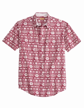 Daytime Look Tin Haul Mens Aztec Stripe Wine/White 100% Cotton S/S Shirt