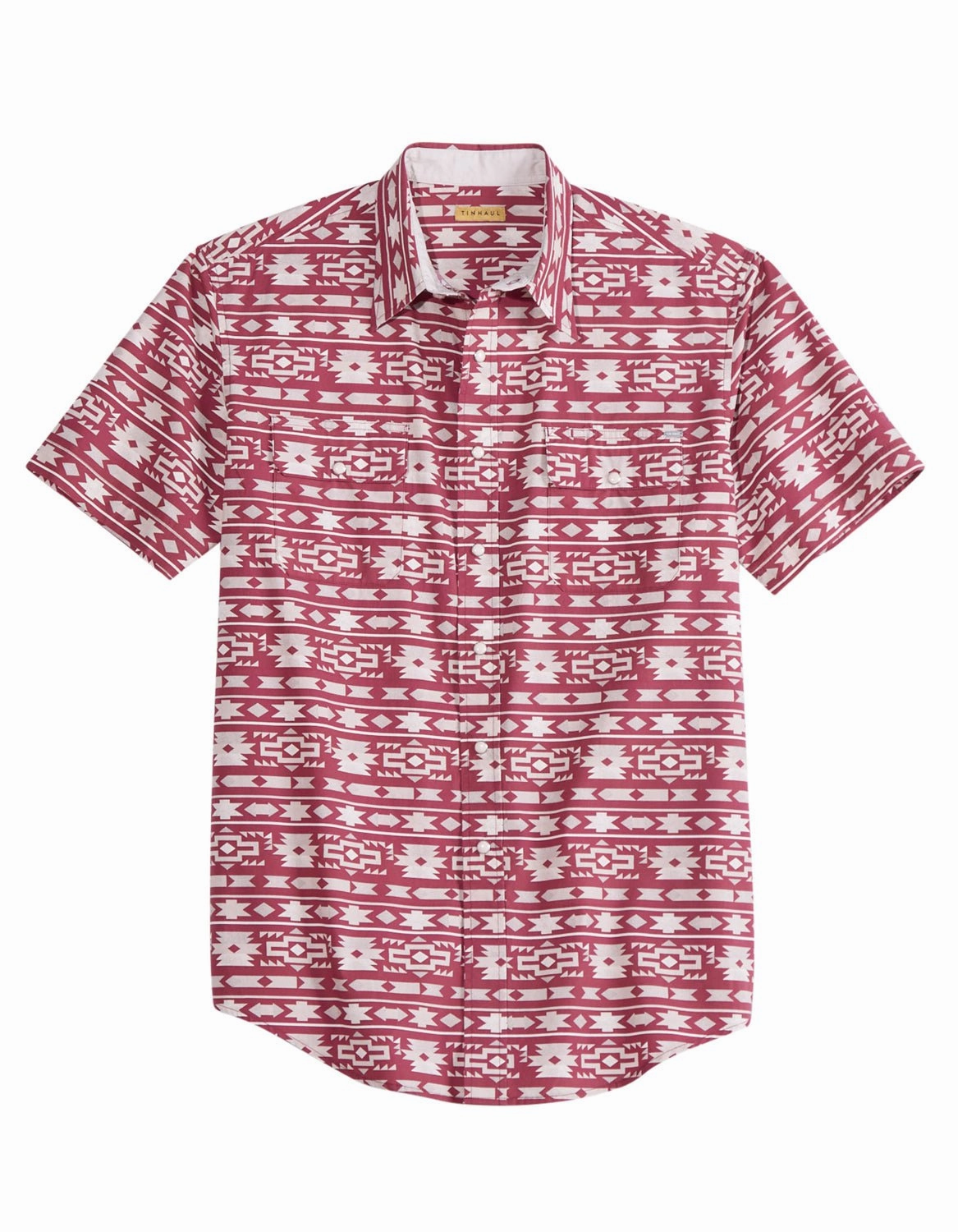 Tin Haul Mens Aztec Stripe Wine/White 100% Cotton S/S Shirt Eco Friendly Dye