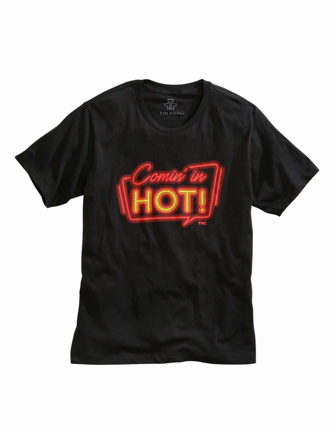 Tin Haul Mens Black 100% Cotton Comin in Hot S/S T-Shirt Wrinkle Resistant Finish