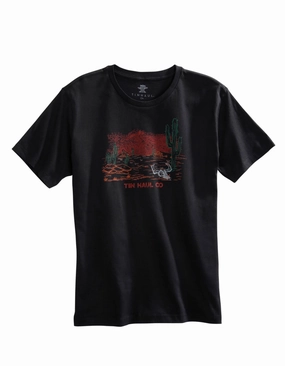 Non Iron Material Tin Haul Mens Black 100% Cotton Desert Scene S/S T-Shirt