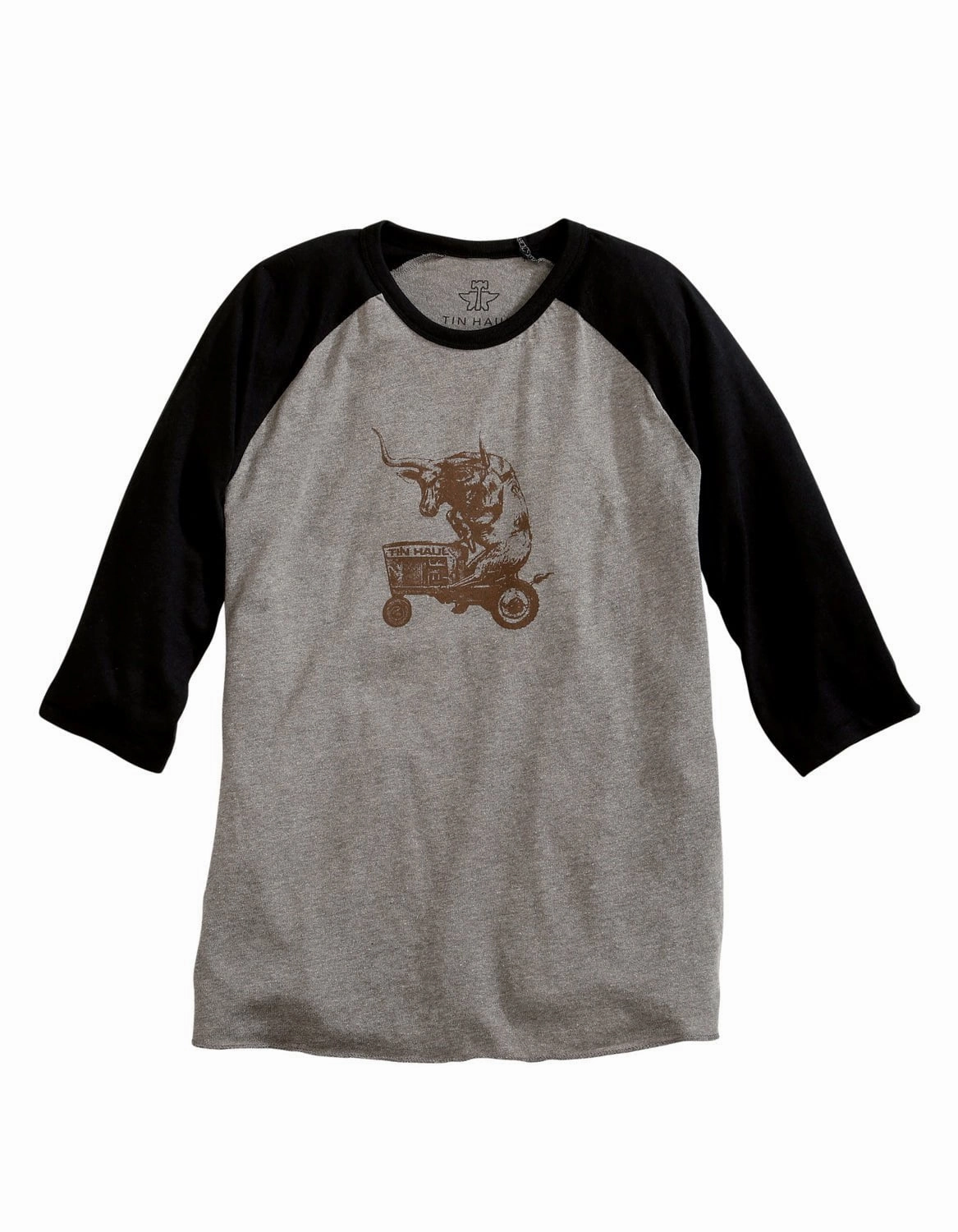 Tin Haul Mens Black/Grey Cotton Blend Longhorn Tractor S/S T-Shirt Smart Look