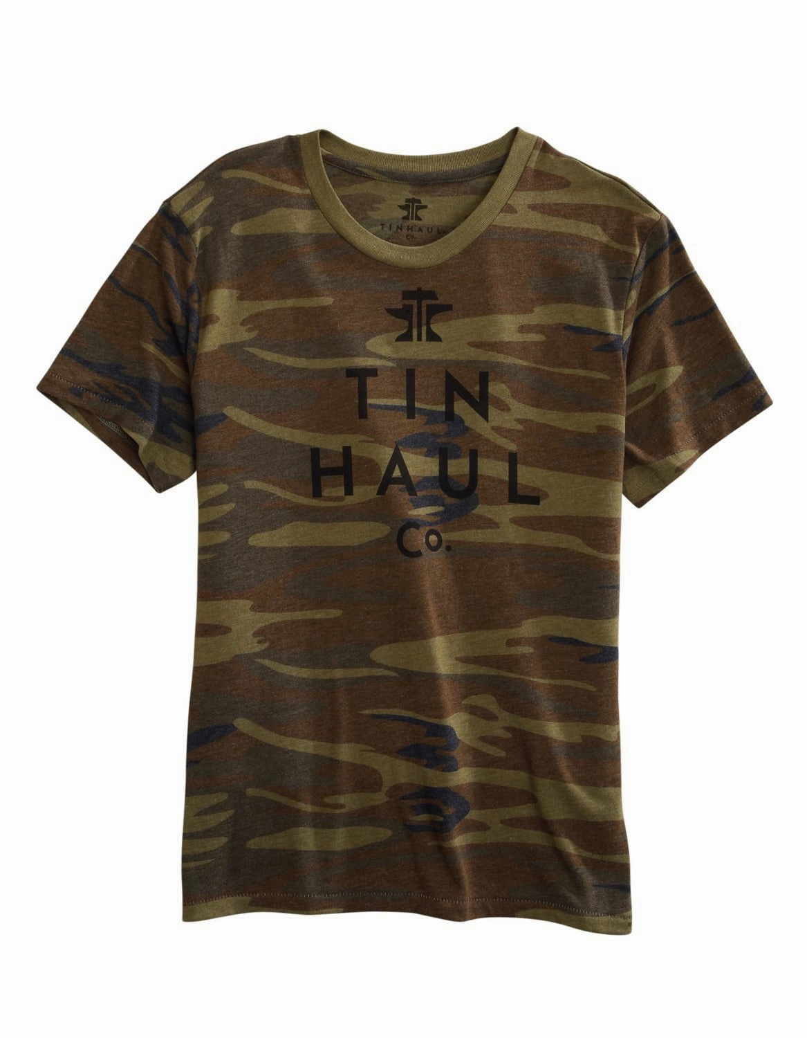 Chill Comfort Tin Haul Mens Green Camo Cotton Blend Logo S/S T-Shirt