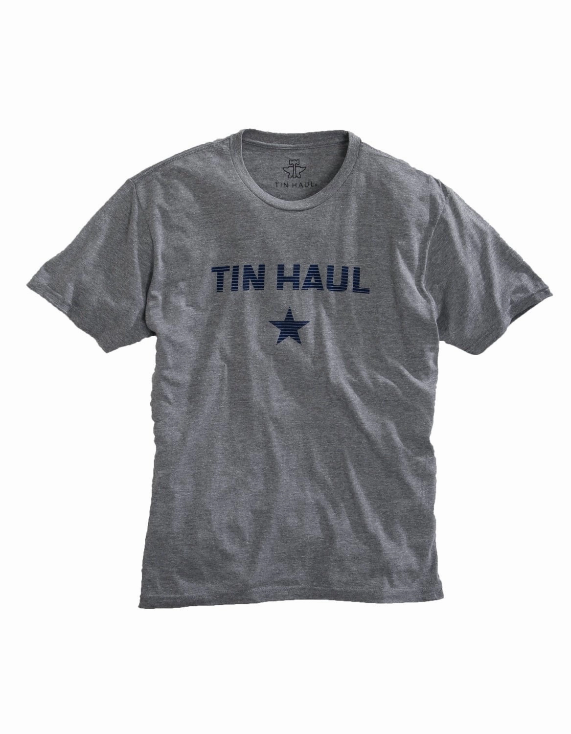 Sheer Panel Tin Haul Mens Heather Grey Cotton Blend Star with Lines S/S T-Shirt