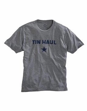 Tin Haul Mens Heather Grey Cotton Blend Star with Lines S/S T-Shirt Black Tie Optional Classic Color