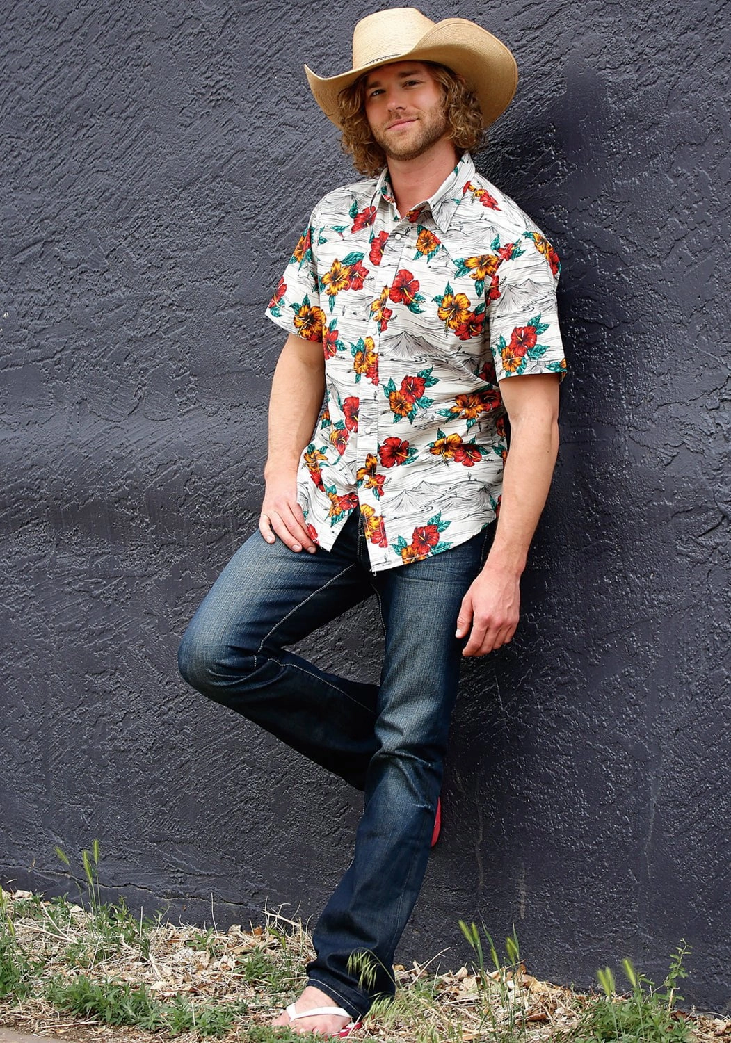 Tin Haul Mens Landscape Tropical Grey 100% Cotton S/S Shirt Athletic Cut