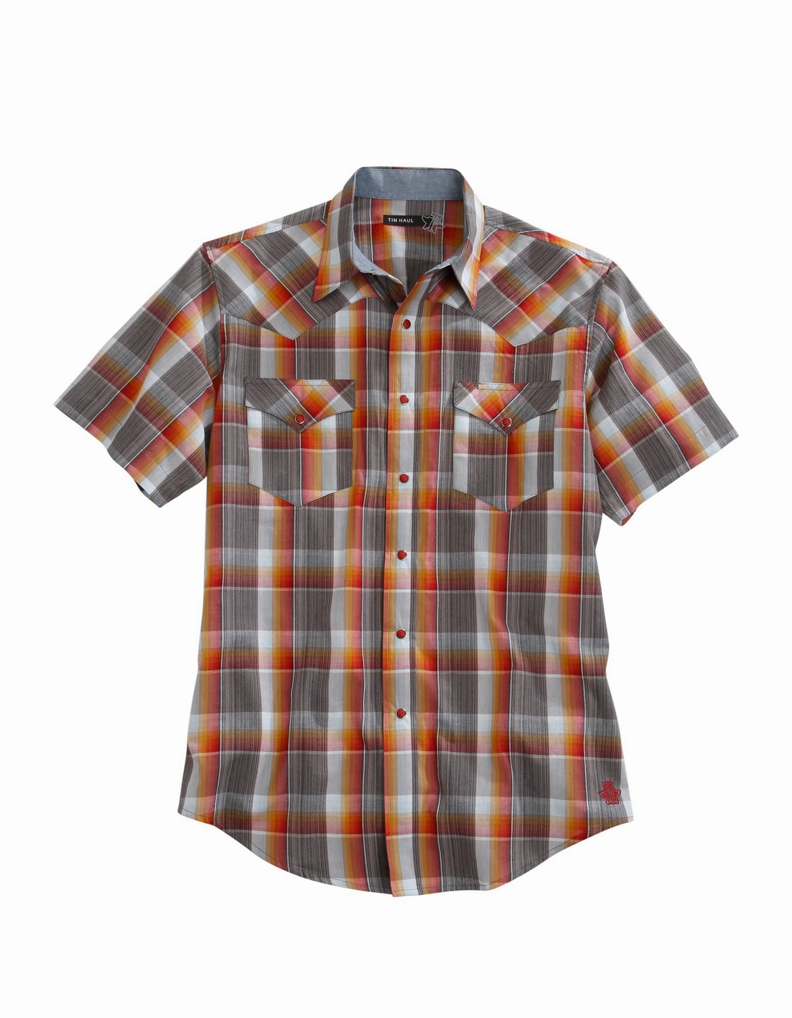 Tin Haul Mens Multi-Color 100% Cotton Rusty Plaid S/S Shirt Trendy Vibes All Purpose Weave Design