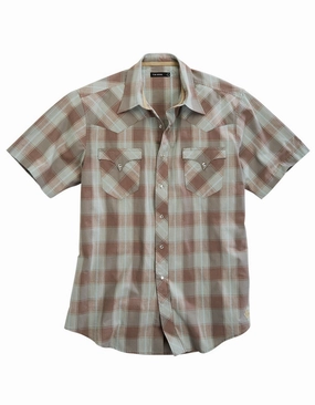Timeless Appeal Timeless Design Tin Haul Mens Sand Check Dobby Brown 100% Cotton S/S Shirt